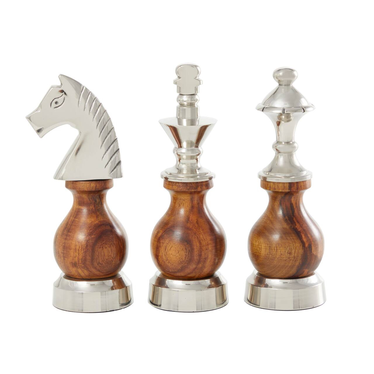 Brown King, Knight & Bishop Chess Sculpture Set